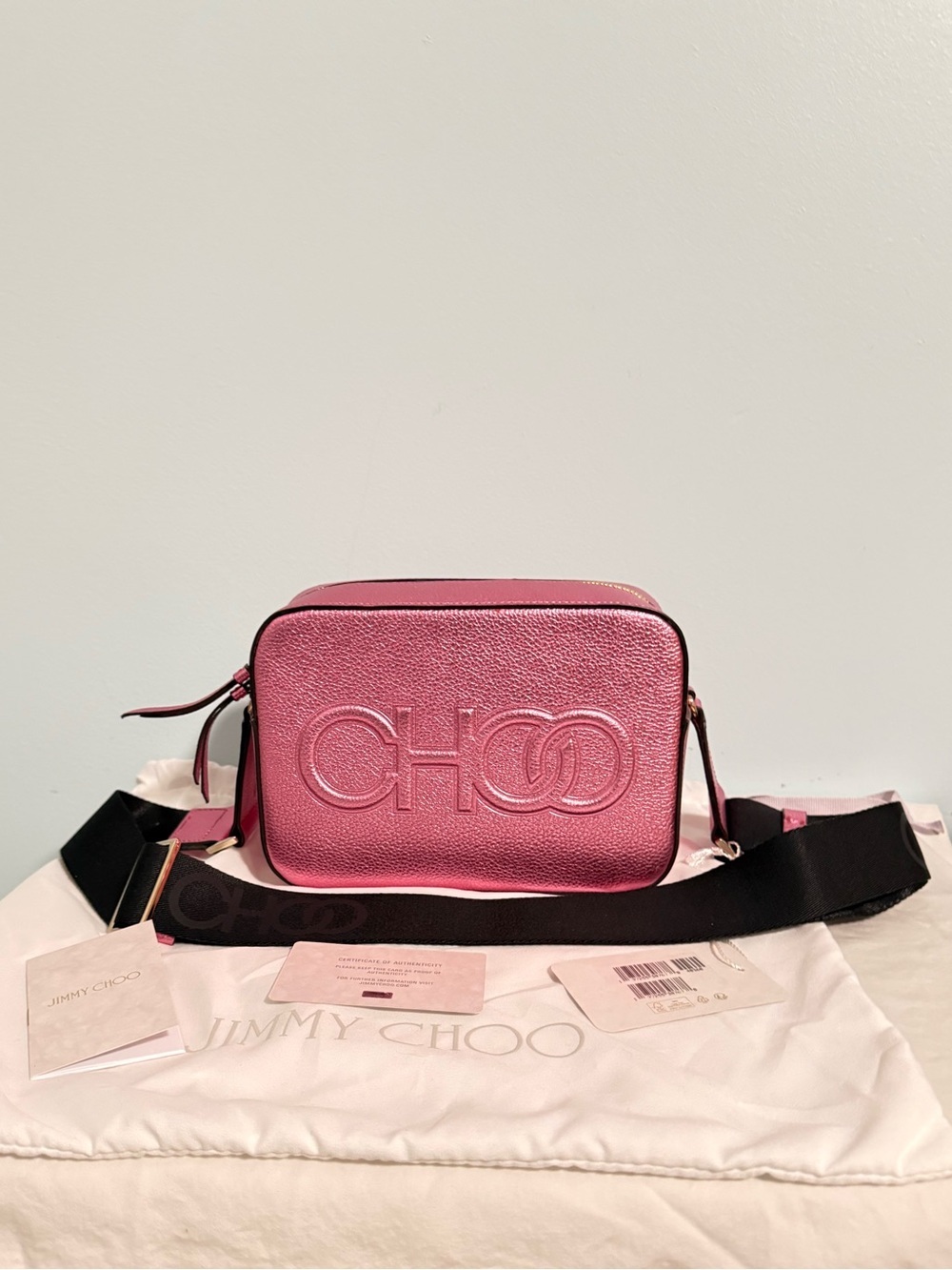 Jimmy Choo Metallic Rose Pink Embossed CHOO Crossbody Bag! NWT and COA! 💕💕